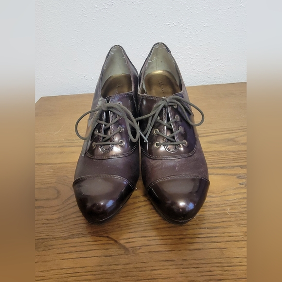 #2 Anne Klein AK Red Brown Round-Toe Oxford Booties with Stiletto Heel 8.5M - Picture 3 of 12